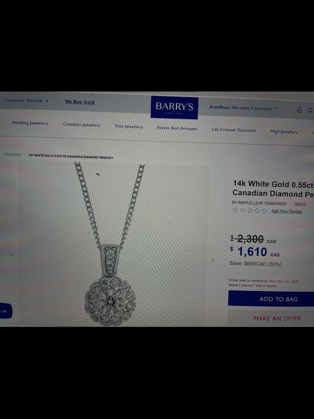 14k White Gold Diamond Halo Pendant Necklace - White